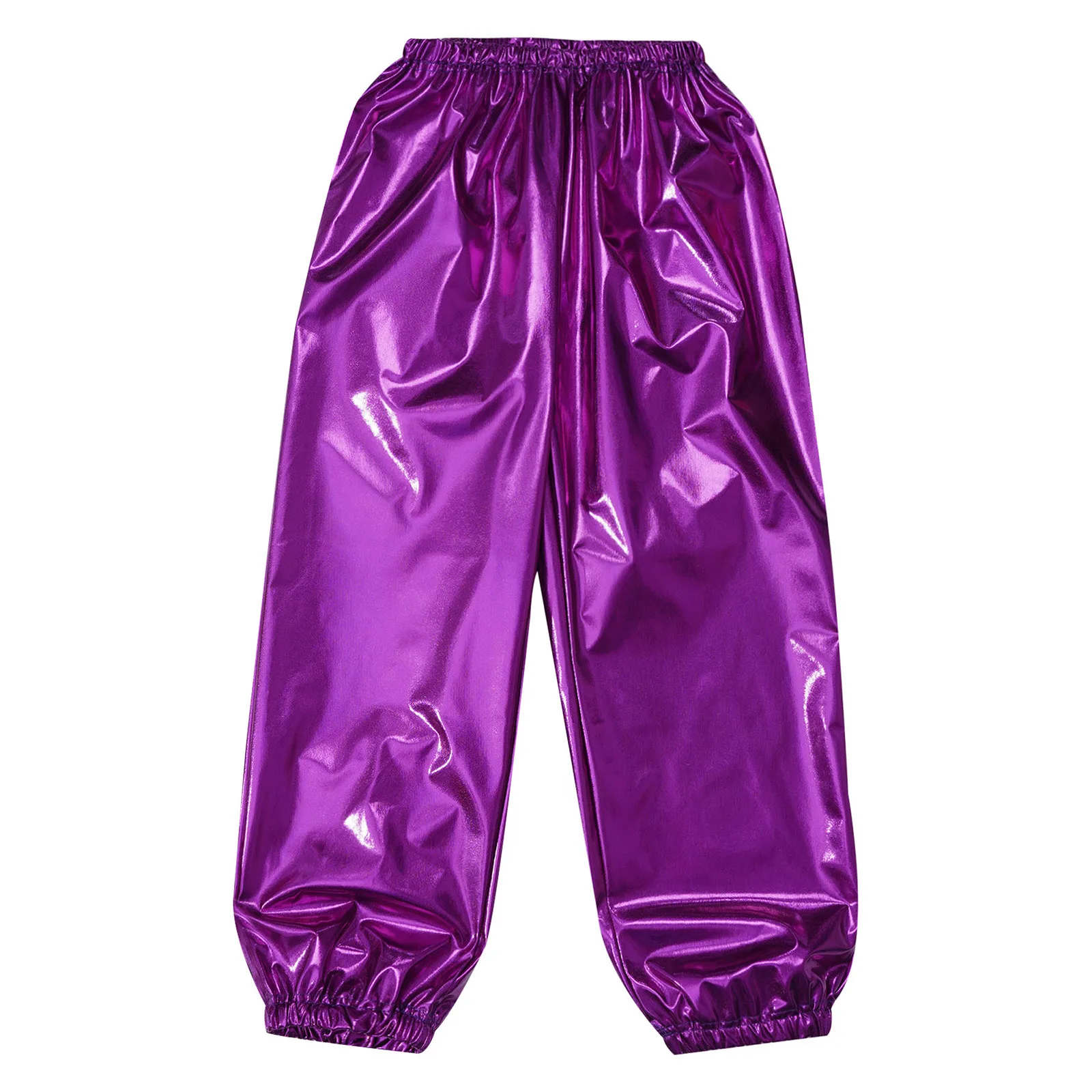 Kids Girls Boys Metallic Pants for Dance Showing Hip Hop Jazz Dance Costumes Shiny Trouser Street Dance Outfits