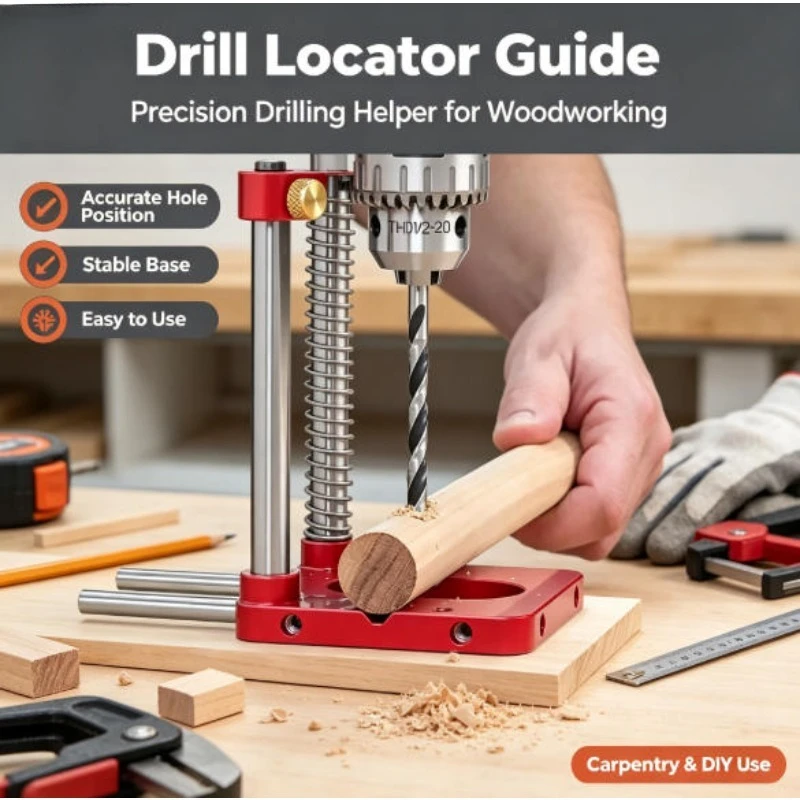 Precision Adjustable Drill Locator for Woodworking - Handheld Alignment Tool with Guide for Bench Drilling Applications