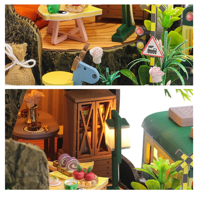 Maison de poupée Miniature en bois pour enfants, bricolage avec Kit de meubles, modèle de Villa en forêt, jouets d'assemblage, cadeau de noël, Casa