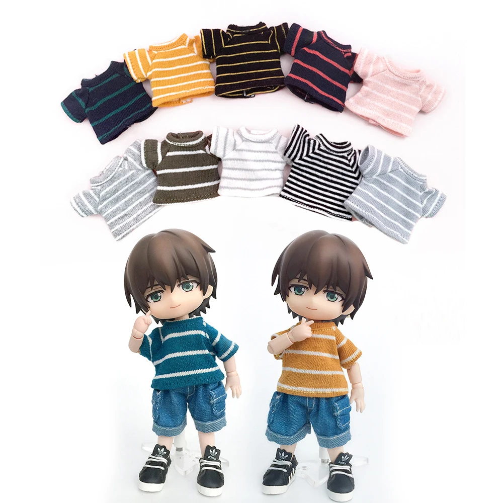 Ob11 Doll Clothing Doll Stripe Short Sleeve T-Shirt Doll Dress Up Clothing Accessories Fit For Obitsu11,Ob11, Ymy Dod 1/12 Bjd