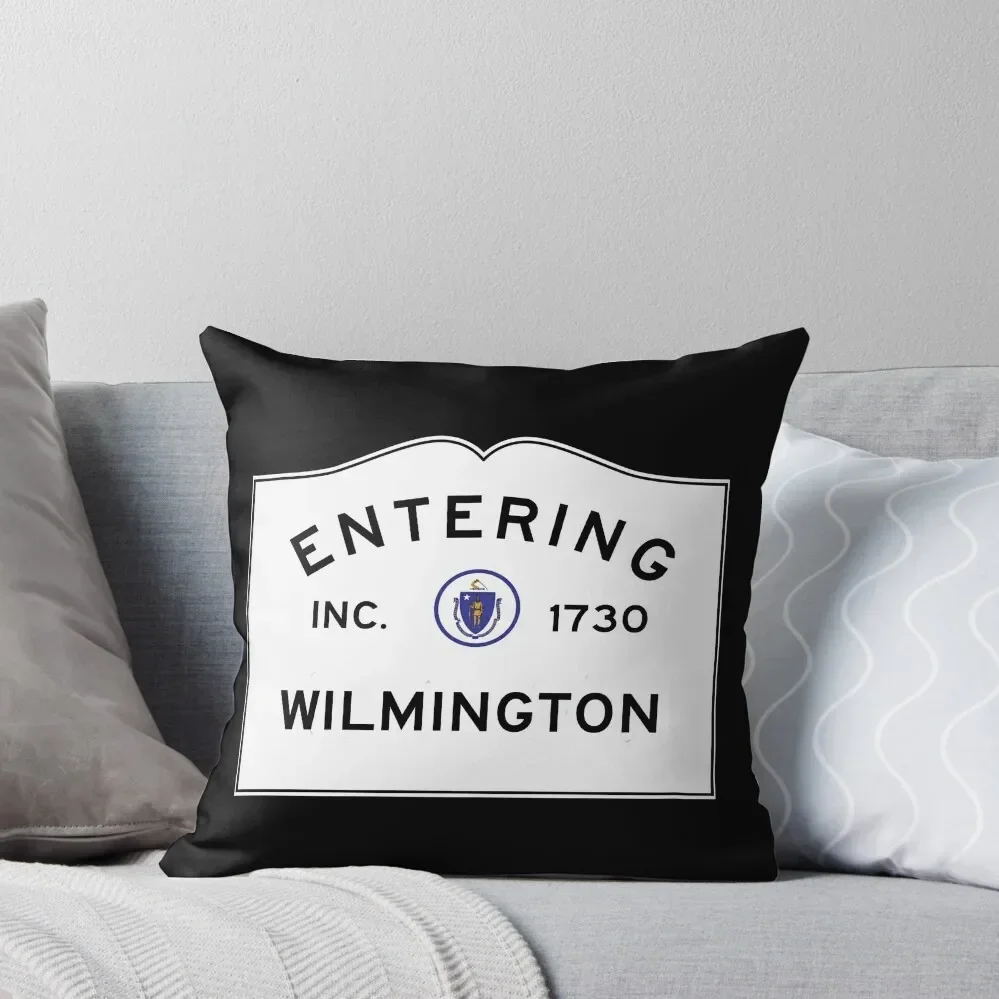 Entering Wilmington Massachusetts - Commonwealth of Massachusetts Road Sign Throw Pillow Sitting Cushion Custom Cushion pillow