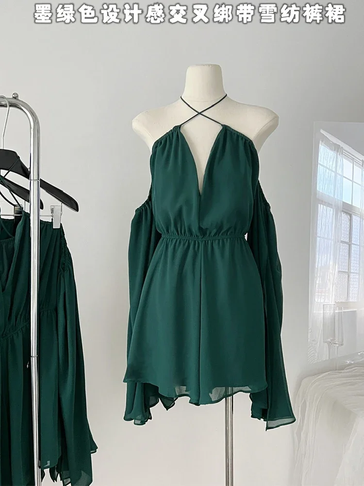 

Summer French Stylish Old Money Prom Gown 2000s Aesthetic Mini Long Sleeve V-Neck Dress Women Backless Frocks One-Piece Evening