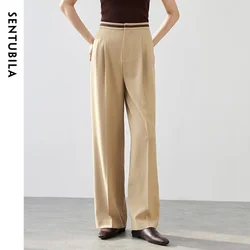 SENTUBILA Patchwork Woven Tape Pants for Women 2024 Autumn Fashion Solid Inverted Pleat High Waist Wide Leg Pants 143K56161