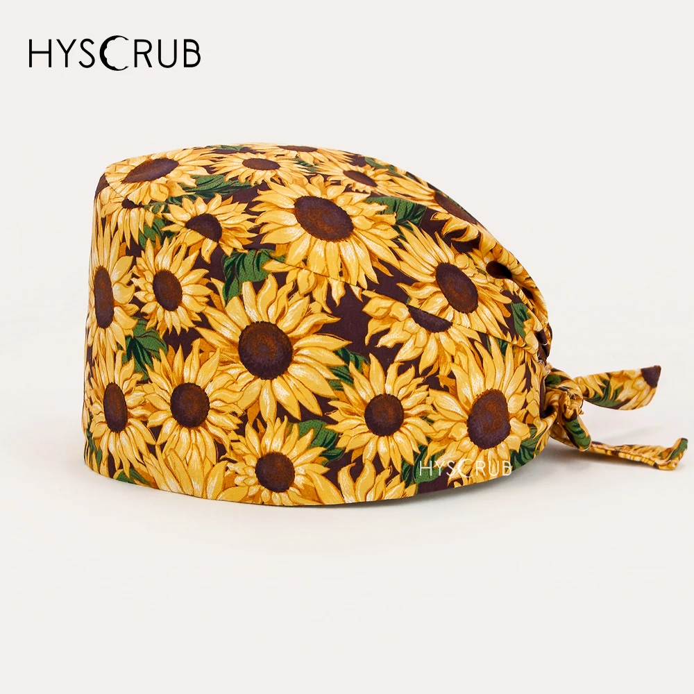 Sunflower Flower Printed Surgical Hat for Women Dentists Work Scrub hat