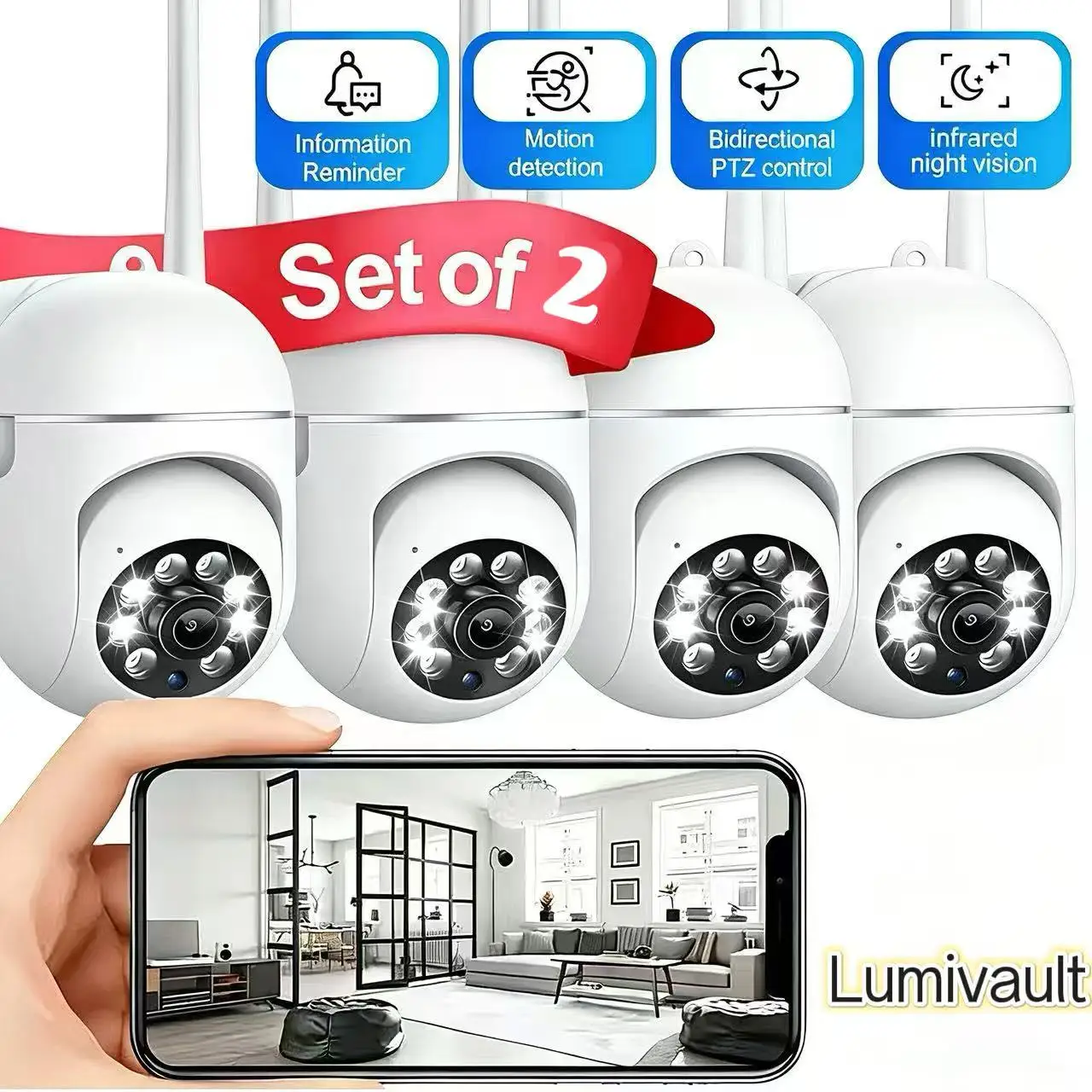 

2pc 360° 480pColor Night Vision Security Camera, AI Human Detection, Two-Way Audio, USB Powered Home Surveillance Camera