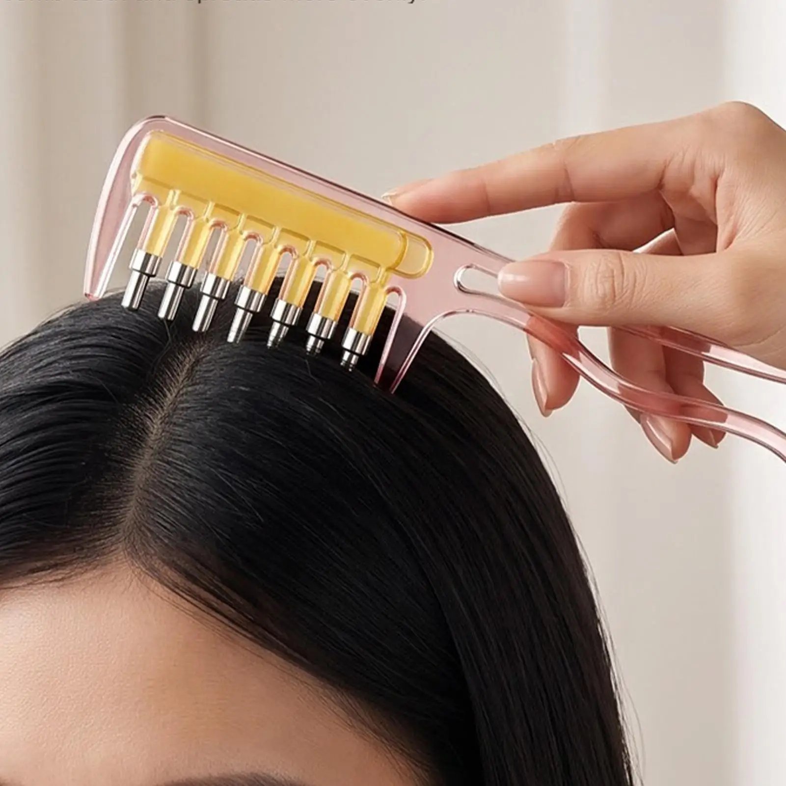 Extended 7-Teeth Crystal Hair Massage Comb With Roller Ball Oil Guide,Transparent Liquid Dispenser Scalp Care Tool For Men Women