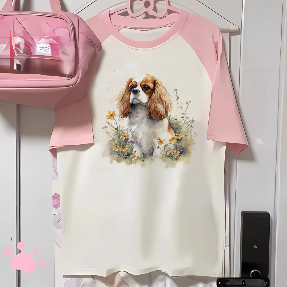 Cavalier King Charles Spaniel Dog top women patterned streetwear elegant Tee girl streetwear 2000s manga clothing