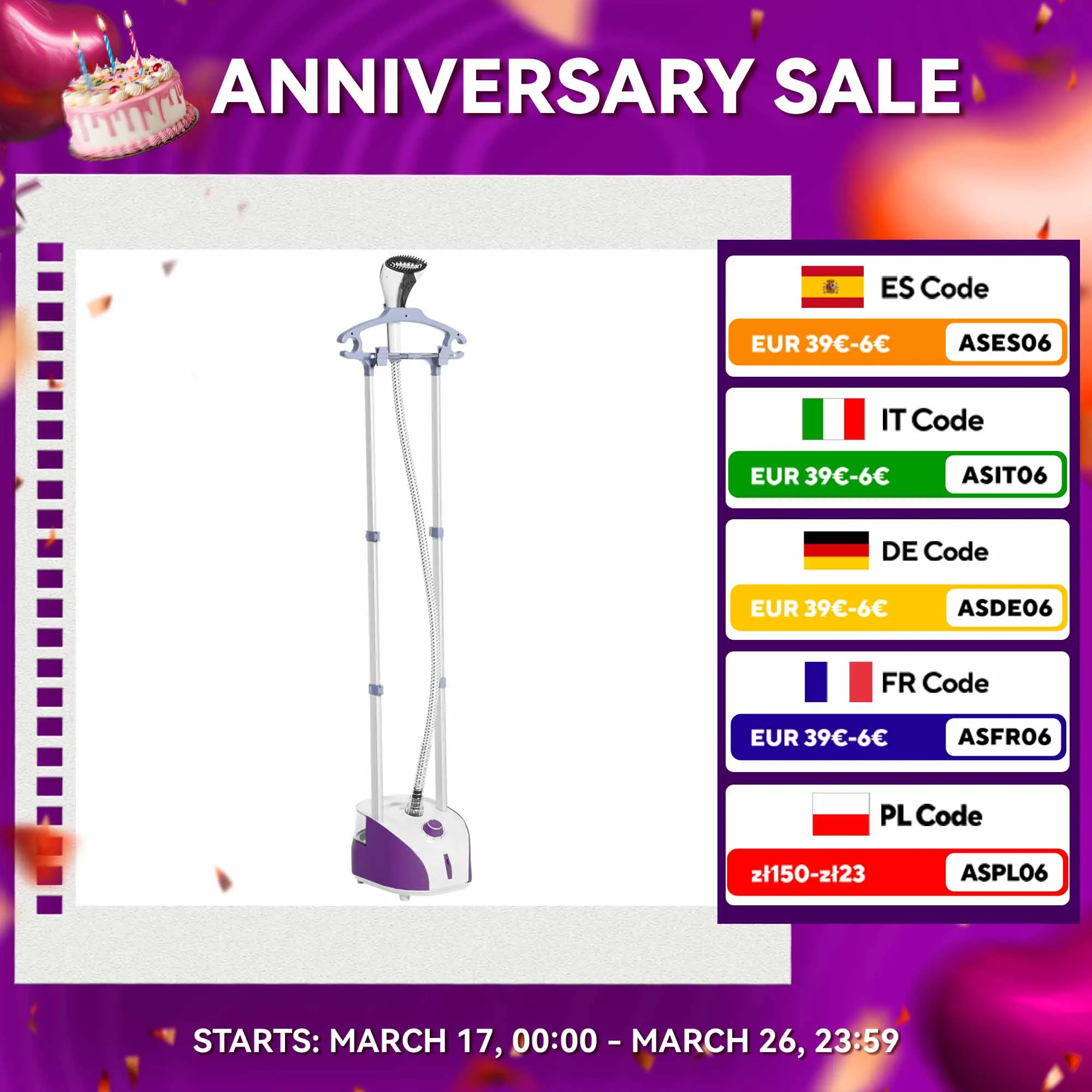 HOMCOM Vertical iron 1950W 2 musliml con temperatura regolabile in 11 livelli viola