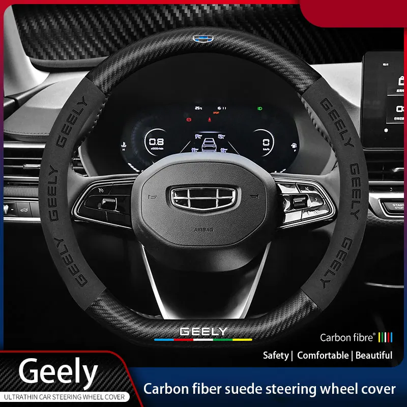 

Auto Steering Wheel Cover Alcantara for Geely Geometry C Monjaro Coolray Tugella Okavango GX3 Atlas Emgrand EC7 GC6 GC9 CK EC8