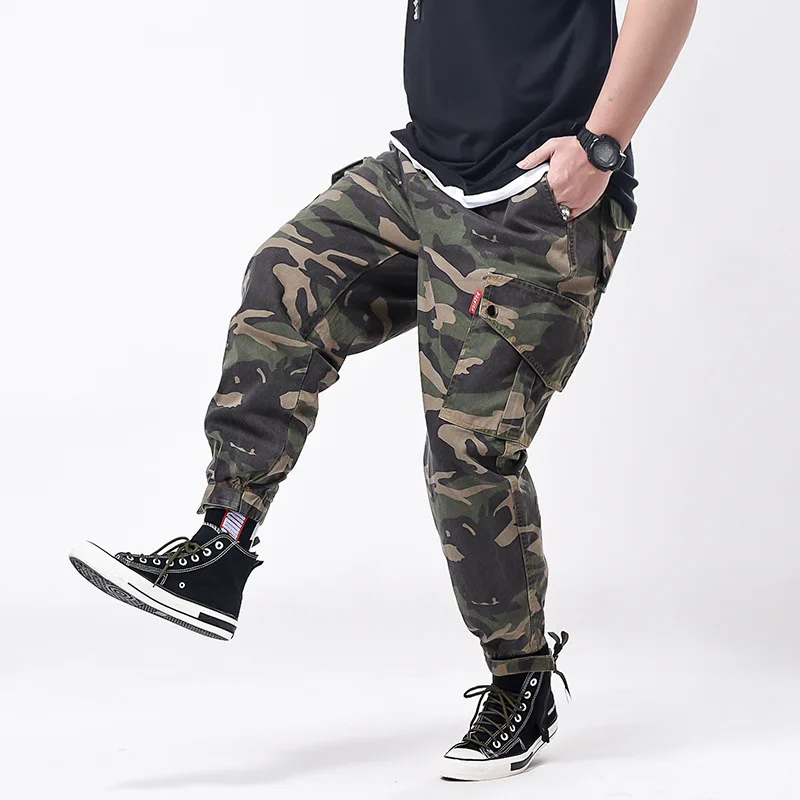 Pantaloni cargo da uomo di grandi dimensioni Pantaloni da jogging in cotone con elastico in vita Pantaloni mimetici maschili Tasca a molla allentata Extra Large Plus Baggy Hip Hop
