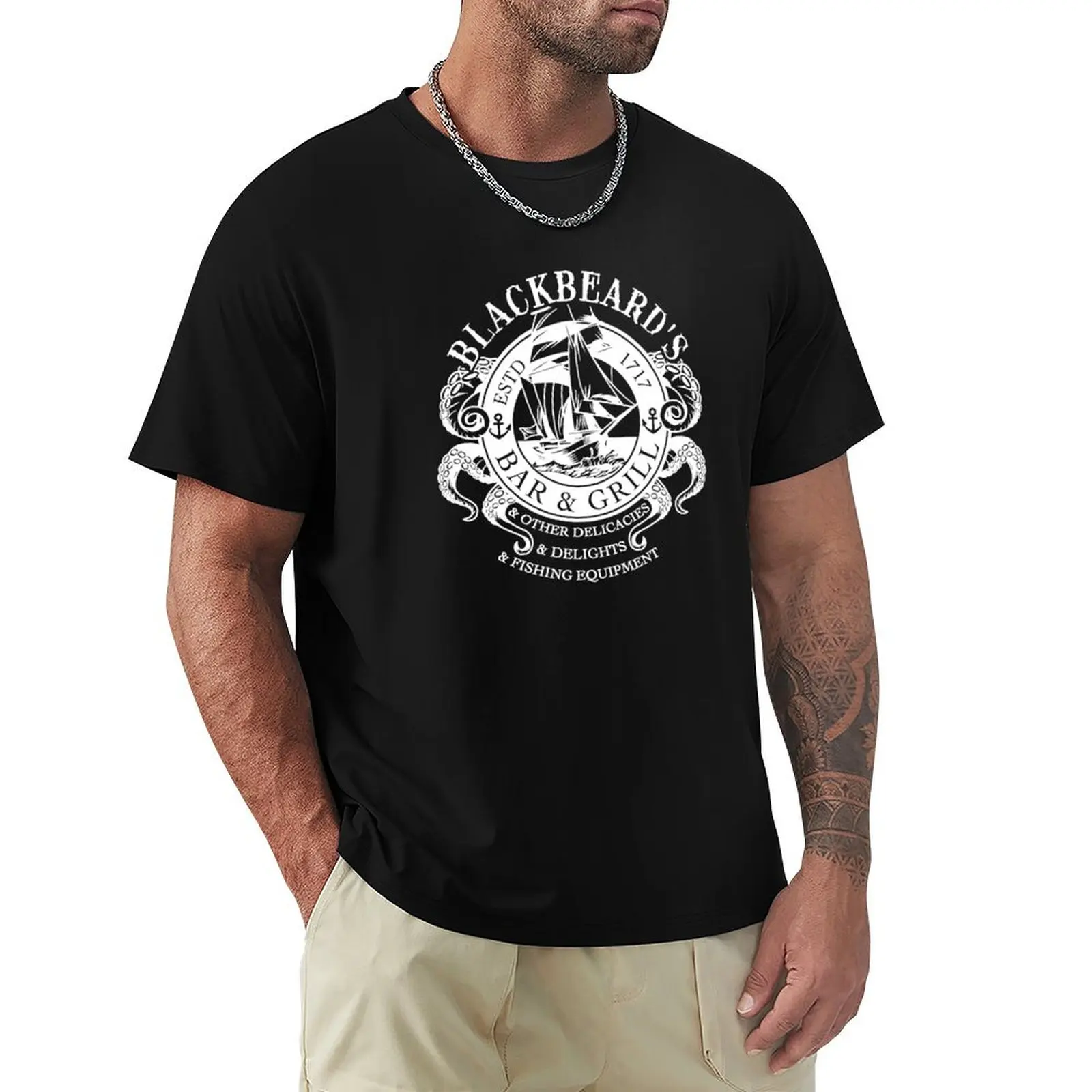 Blackbeard's Bar and Grill, Other Delicacies & Deligh Black02 T-Shirt Big Size Short Sleeve Casual Top