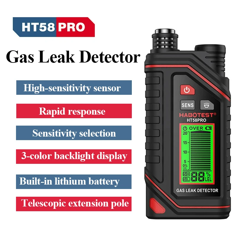 HT58Pro Natural Gas Leak Detector Rechargeable Combustible Gas Detector Portable Flammable Natural Methane Gas Detector