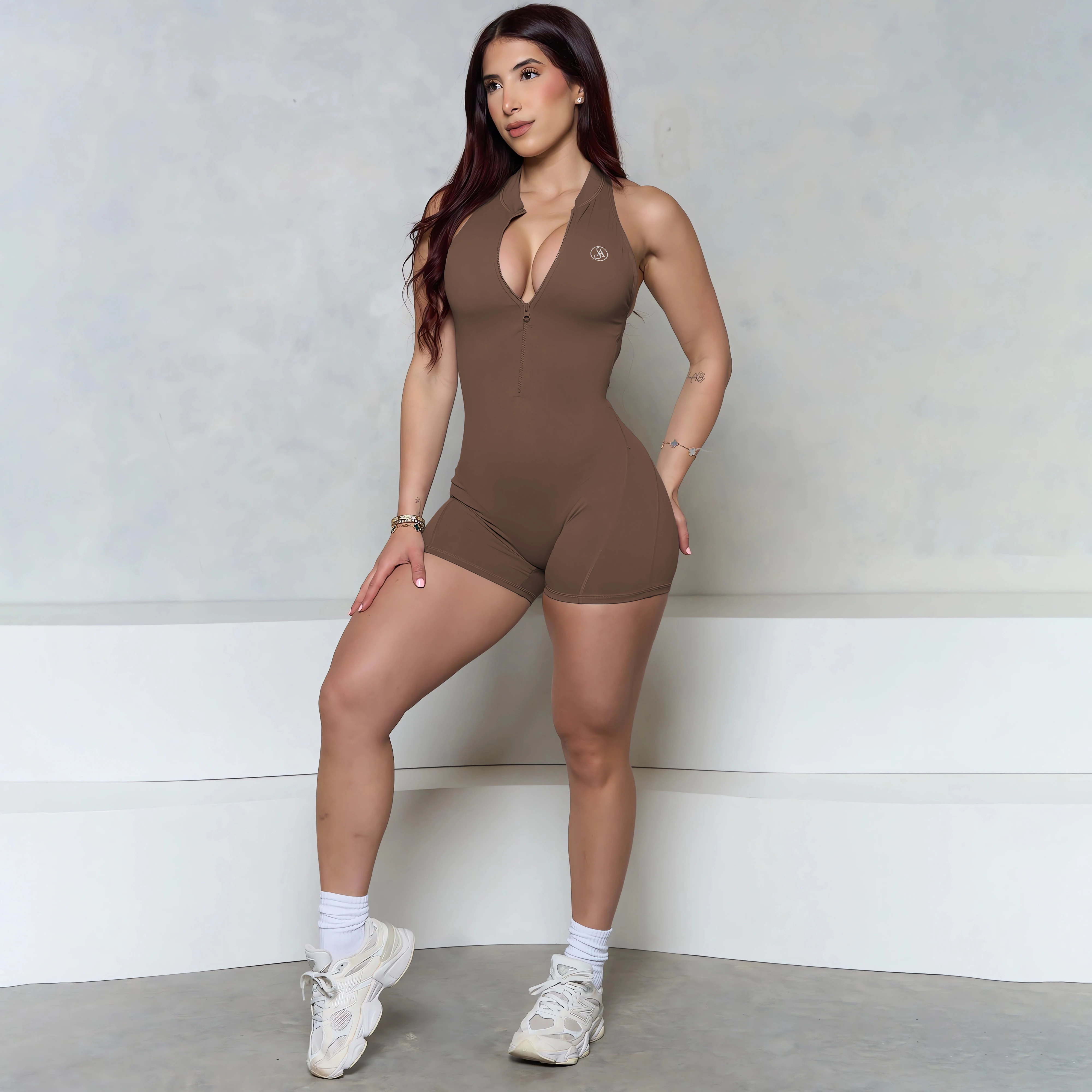 

Allure The Brand Sleeveless ZIPPER Scrunch Butt Romper Women Sporty Jumpsuit Lycra Short Fitness Gym Overalls Workout Clothes