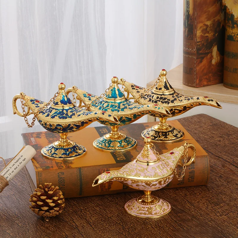 

23cm long Aladdin Magic Lamp Metal Crafts Ornament Retro Medium Russian Hollow Aromatic Lamp