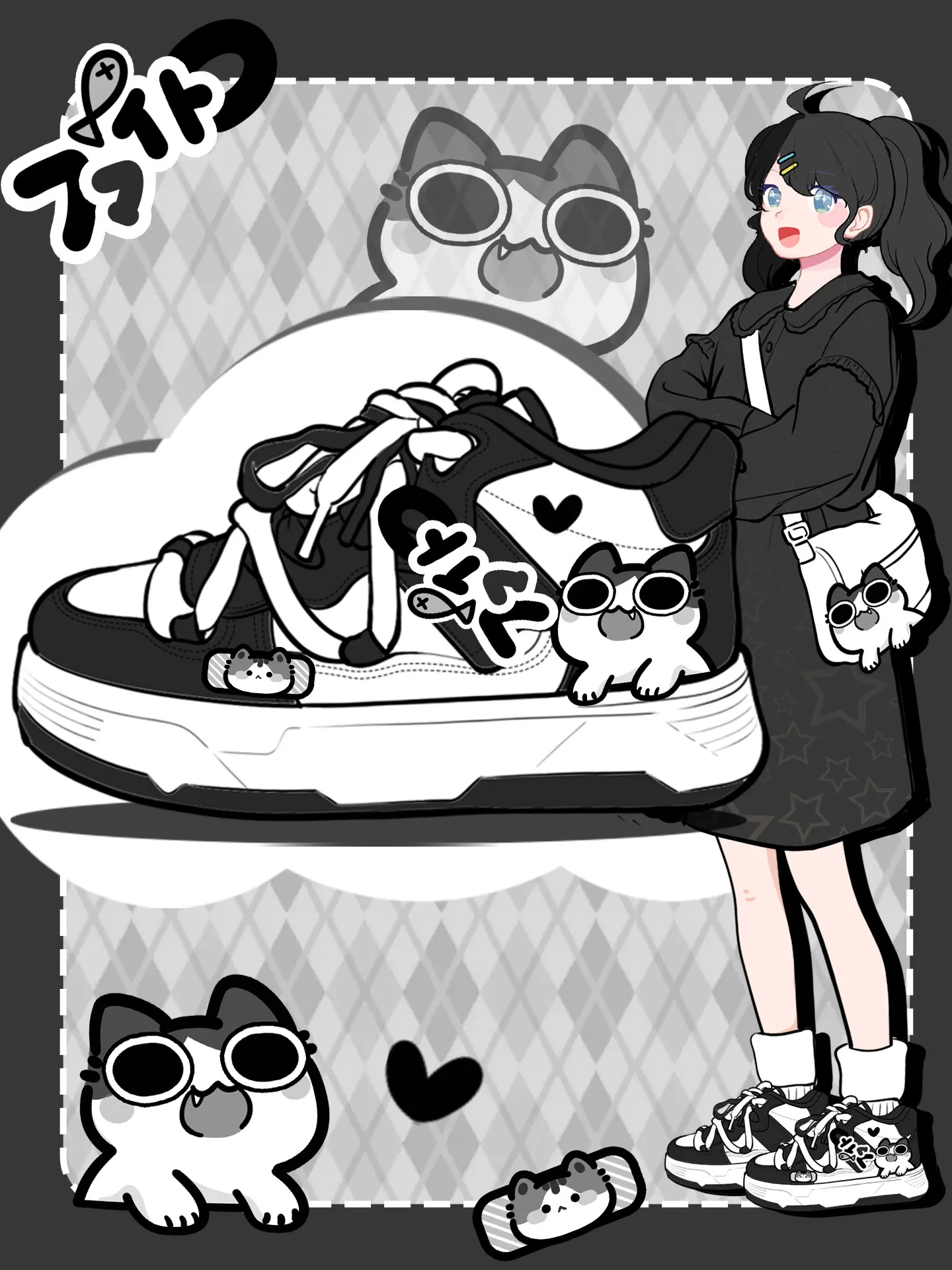 All-match Spring Autumn School Students High-top Sneakers Round Toe Lace-up Cute Cartoon Platform Sole Casual Women Sport Shoes