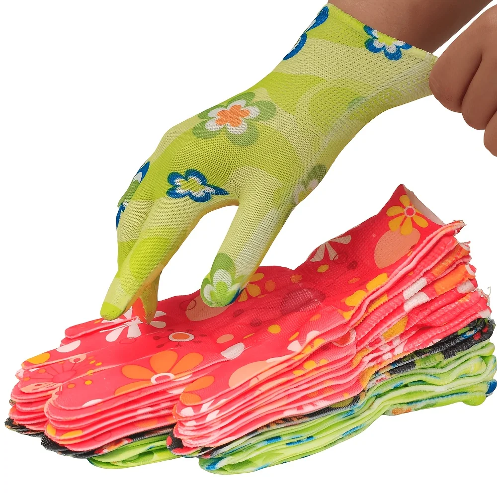 9Pairs/18PCS Random Flower Print Ladies Outdoor Gloves Soft Comfort Gardening Working Gloves Easy Clean Stylish Decor Gloves Per