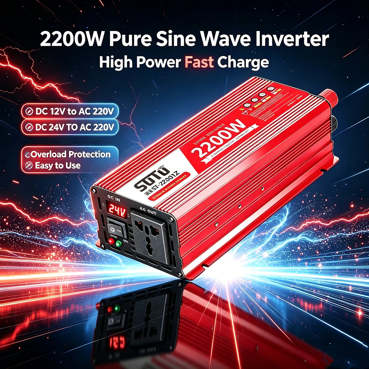 Inverter 12v 220v Pure Sine Wave 2200W DC 12v 24V To AC 220V 110v Portable Power Supply Converter Car Solar Inverter Universal