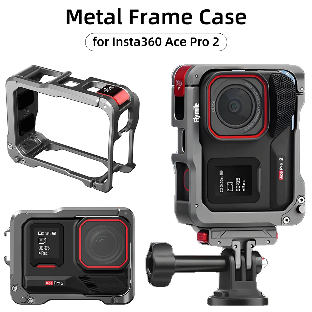 

Aluminum Frame Cage for Insta360 Ace Pro 2 Metal Protective Durable Case with Cold Shoe Mount Camera Frame Case Accessories