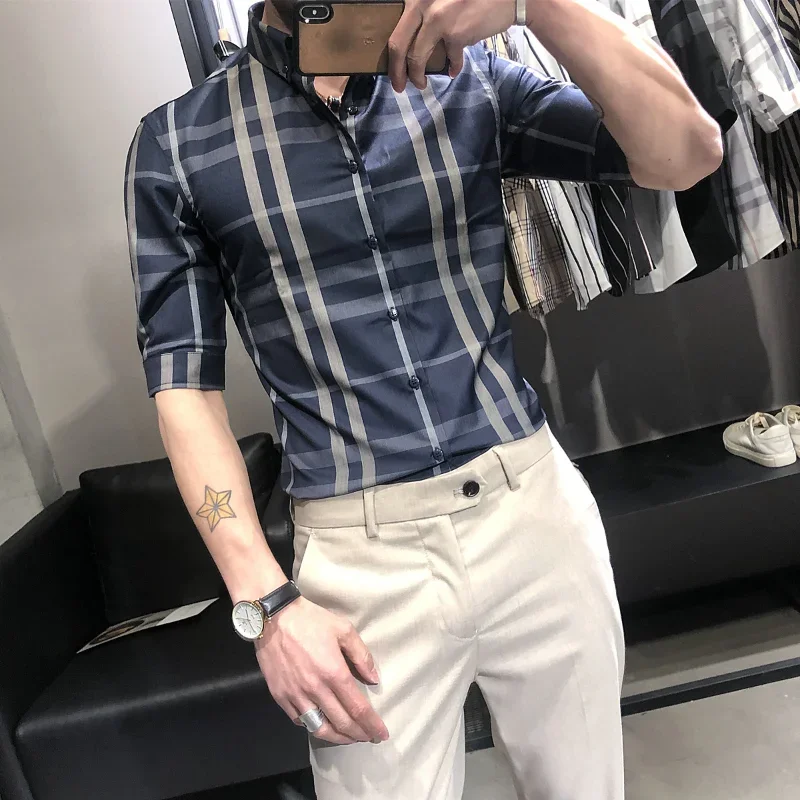 New Summer Men's Trend Polo Shirt Handsome Comfortable Short Sleeve Loose Stripe Print Top  Shirts for Men