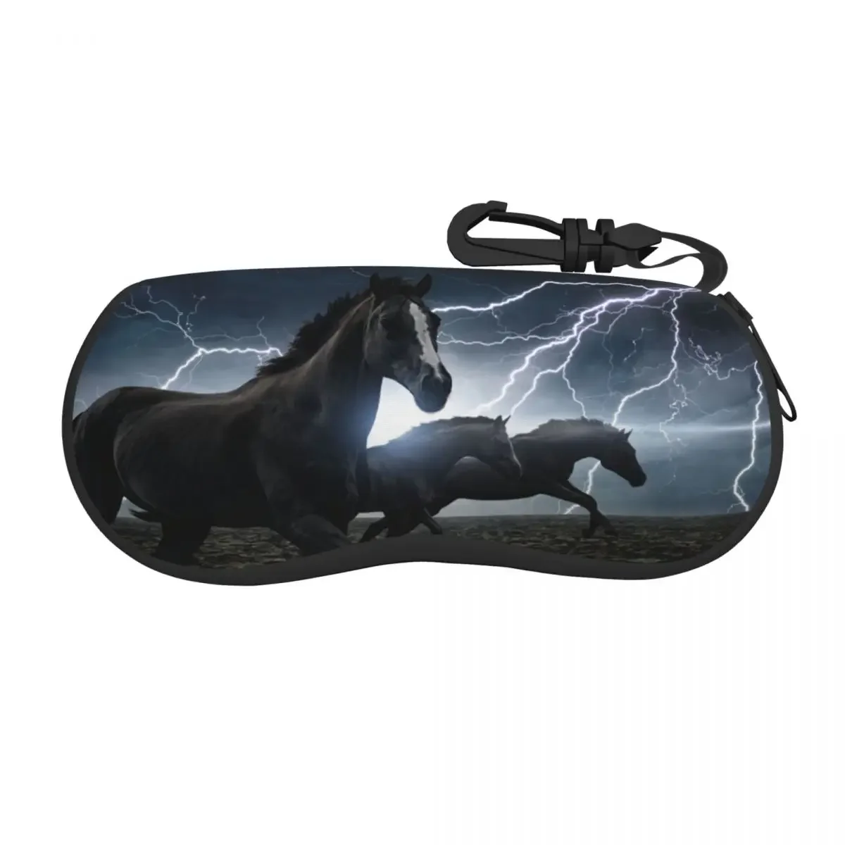 Glasses Bag Protective Case Running Black Horses Bright Lightning In Stormy Sky Portable Sunglasses Box Reading Eyeglasses Box