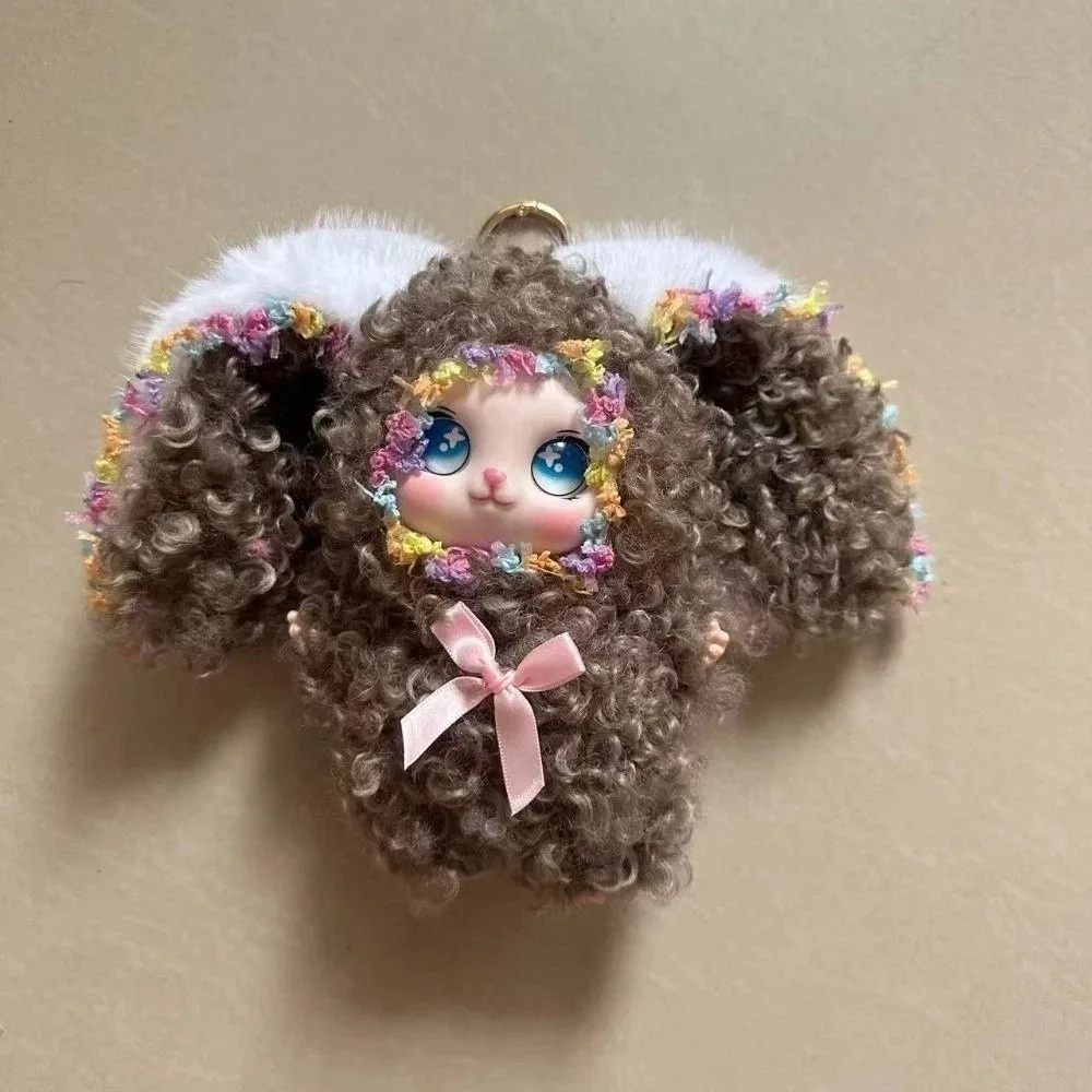 Delicate Big Ear Curly Hair Rabbit Figures Bag Hanging Decorations Rabbit Keychain Vinyl Fluffy Bunny Pendant Backpack Decor