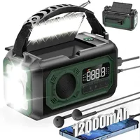 12000mAh Emergency Weather AM/FM Radio SOS Solar Panels Hand Crank Reading Lamp Power Bank SOS Alarm for Camping Hiking