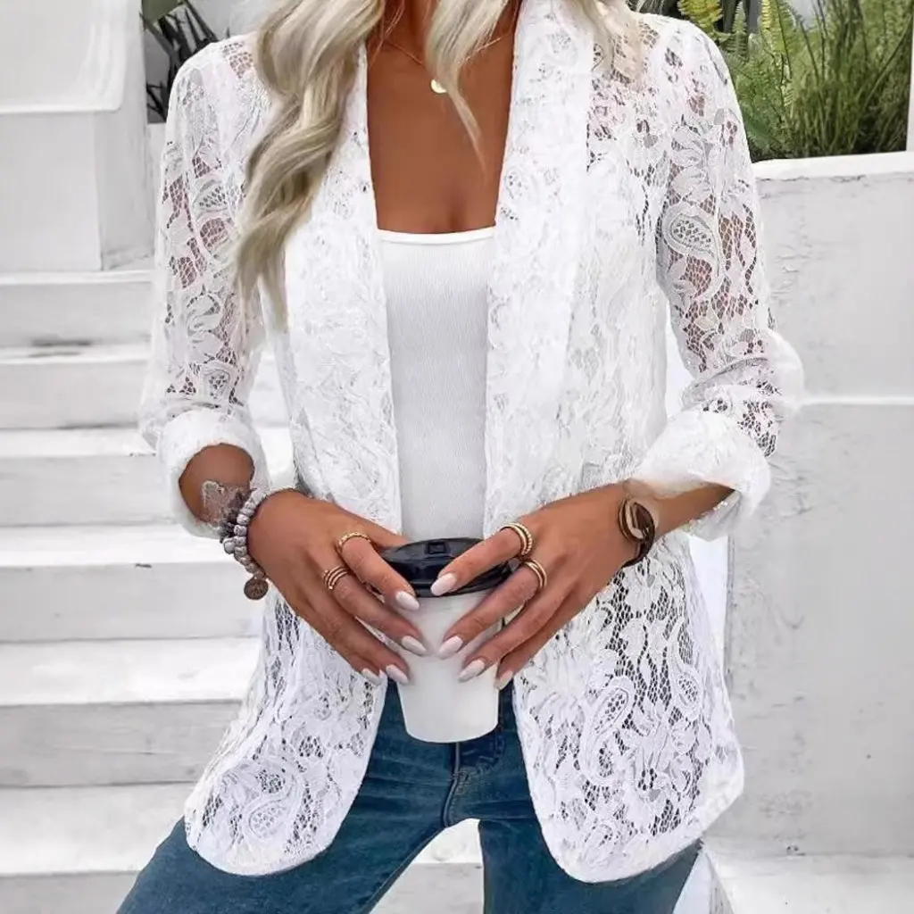 

Women's Solid Color Casual Cardigan Lace Shirt Jacket Small Suit All-match Spring Summer Western Style