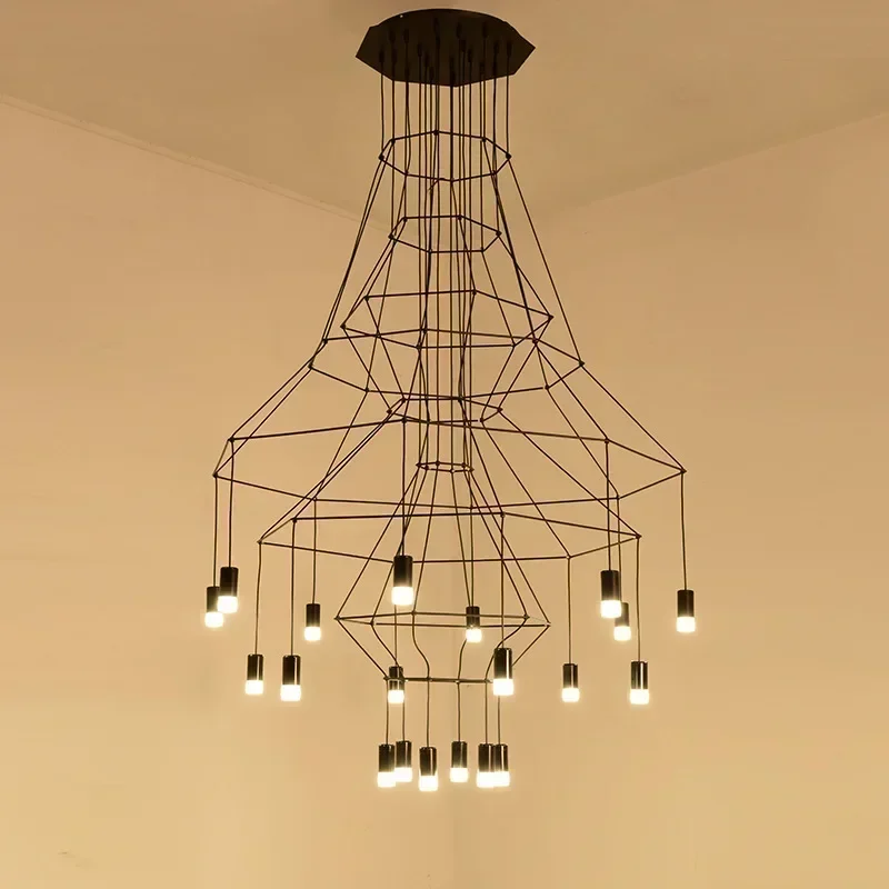 الشمال الإبداعية Led الأسود الاكريليك الهندسة شكل الثريا غرفة المعيشة الدرج قلادة ضوء خط بسيط تصميم مصباح معلق