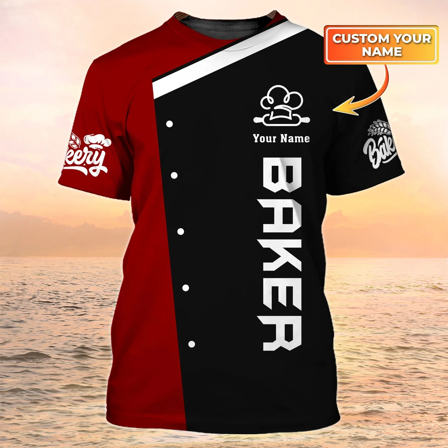 PLstar Cosmos Newest Summer Men‘s T-shirt Pastry Chef / Baker Custom Name 3D Printed t shirt Unisex Casual Bakery Uniform DW98