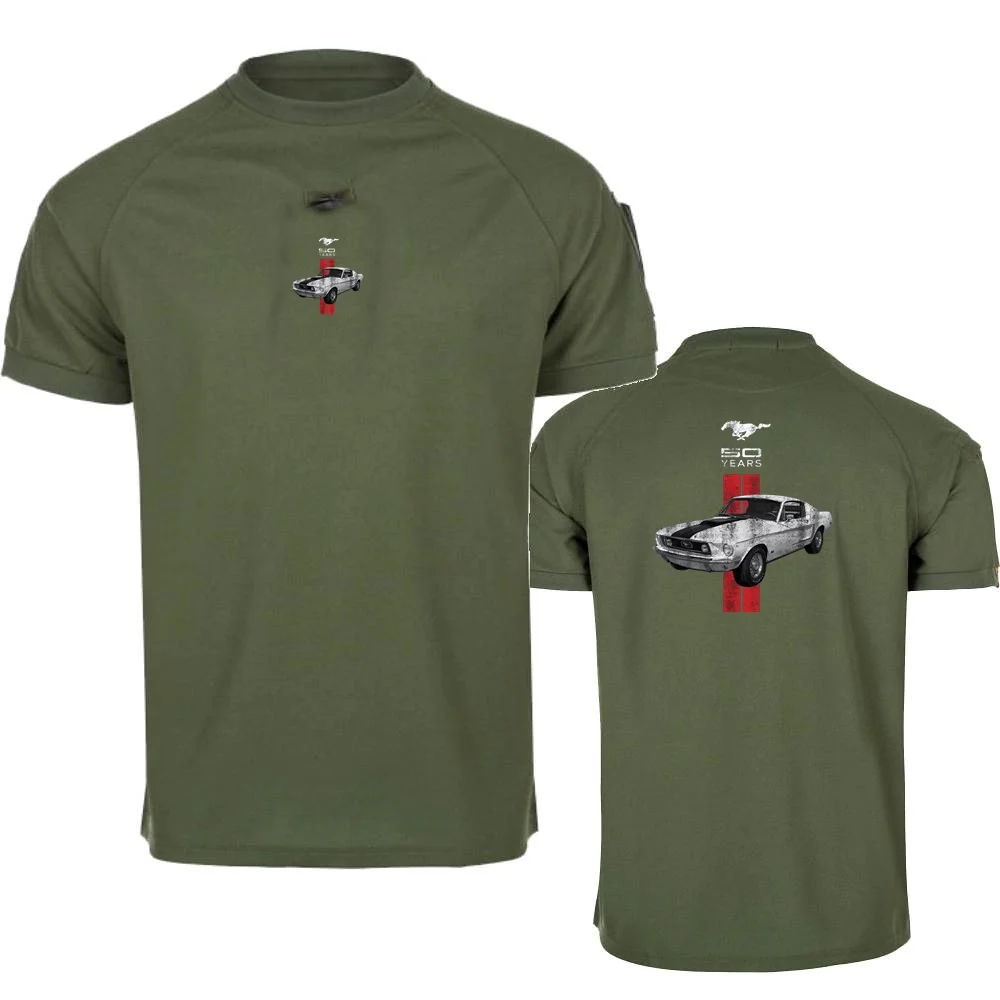 청년 남성 티셔츠, 포드 50 년 로고, 머스탱 자동차 티, 밀리터리 스타일 저지, O-넥 상의, 폴로 