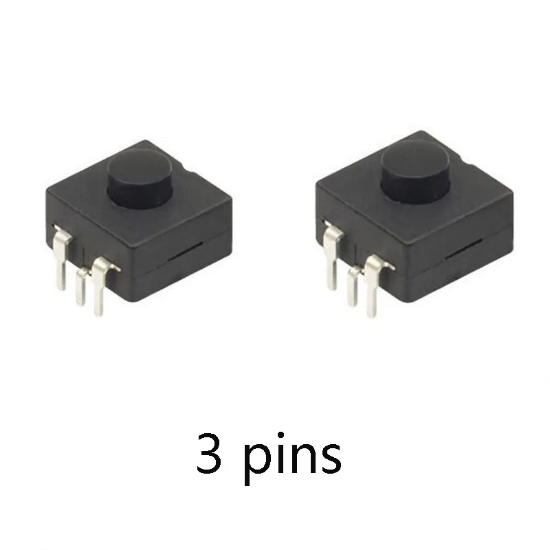 10pcs 12*12mm  black small micro switch  on off flashlight  3 feet 3 pins Push switch