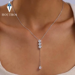 Houtros 3mm/5mm Full Moissanite Necklace for Girls Classic Bubble Clavicular Chain 925 Sterling Silver Party Fine Jewelry Gift