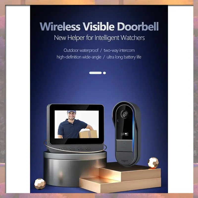 Лидер продаж, беспроводной водонепроницаемый визуальный дверной звонок, ИК-дверной звонок ночного видения HD 4,3-дюймовый IPS-экран, видео-умный домашний дверной звонок, камера