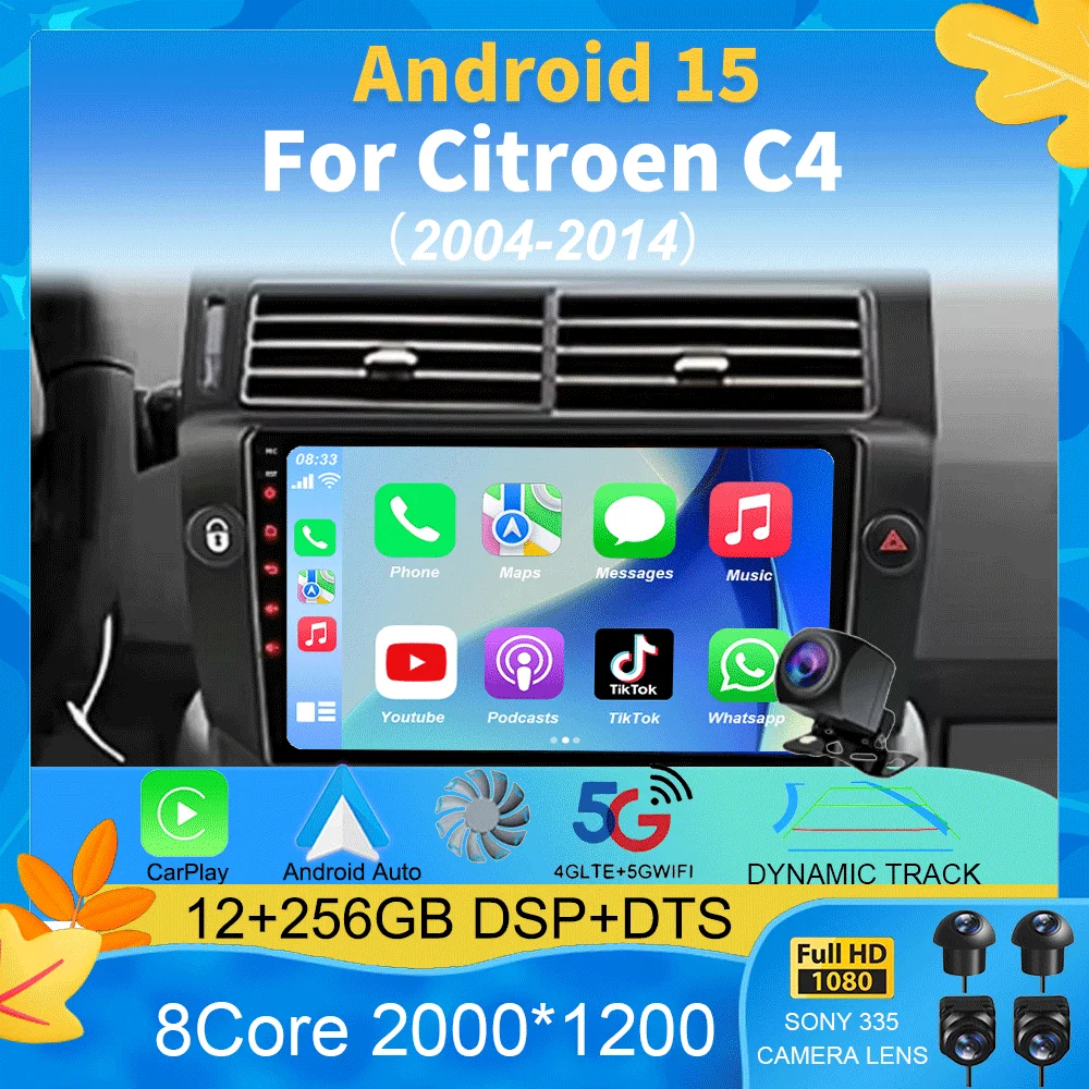 

Android 15 For Citroen C4 C-Triomphe Quatre 2004-2014 Carplay Car Radio Multimedia Video 2Din DVD Stereo Speaker Audio Head Unit