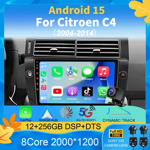 Imagen 1 del producto Android 15 para Citroen C4 c-triomphe Quatre 2004-2014 Carplay Radio de coche vídeo Multimedia 2Din DVD altavoz estéreo unidad principal de Audio