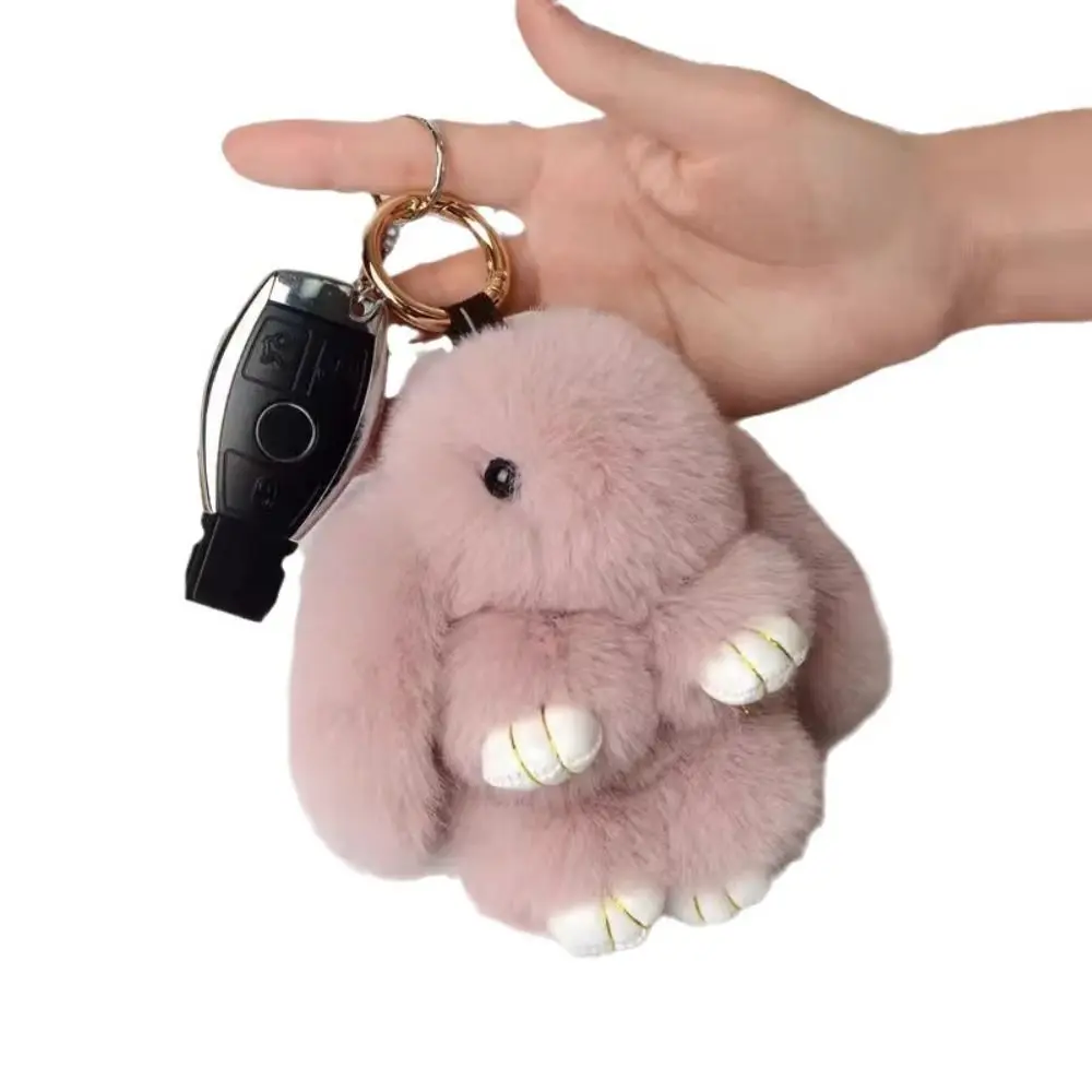 Fur Pom Keyring Fashion Pluff Bunny Keychain Fluffy Cute Play Dead Rabbit Doll Smooth Bowknot Rabbit Fur Keychain Women