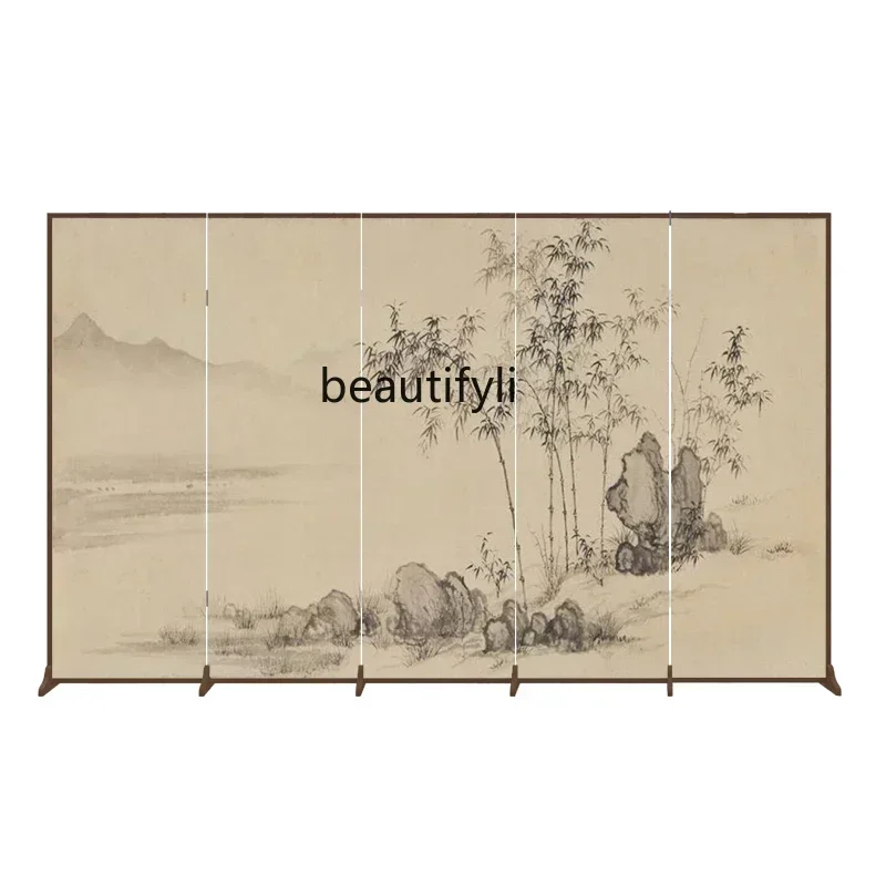 

Screen partition living room entrance entrance new Chinese decorative tea room foldable mobile simple bamboo folding scre