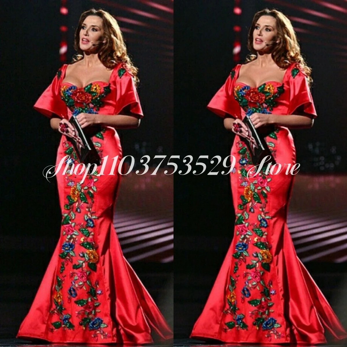 

Luxurious Red Mexican Mermaid Evening Gowns Gorgeous Floral Embroidered Appliques Formal Ball Gowns Custom платье на выпускной