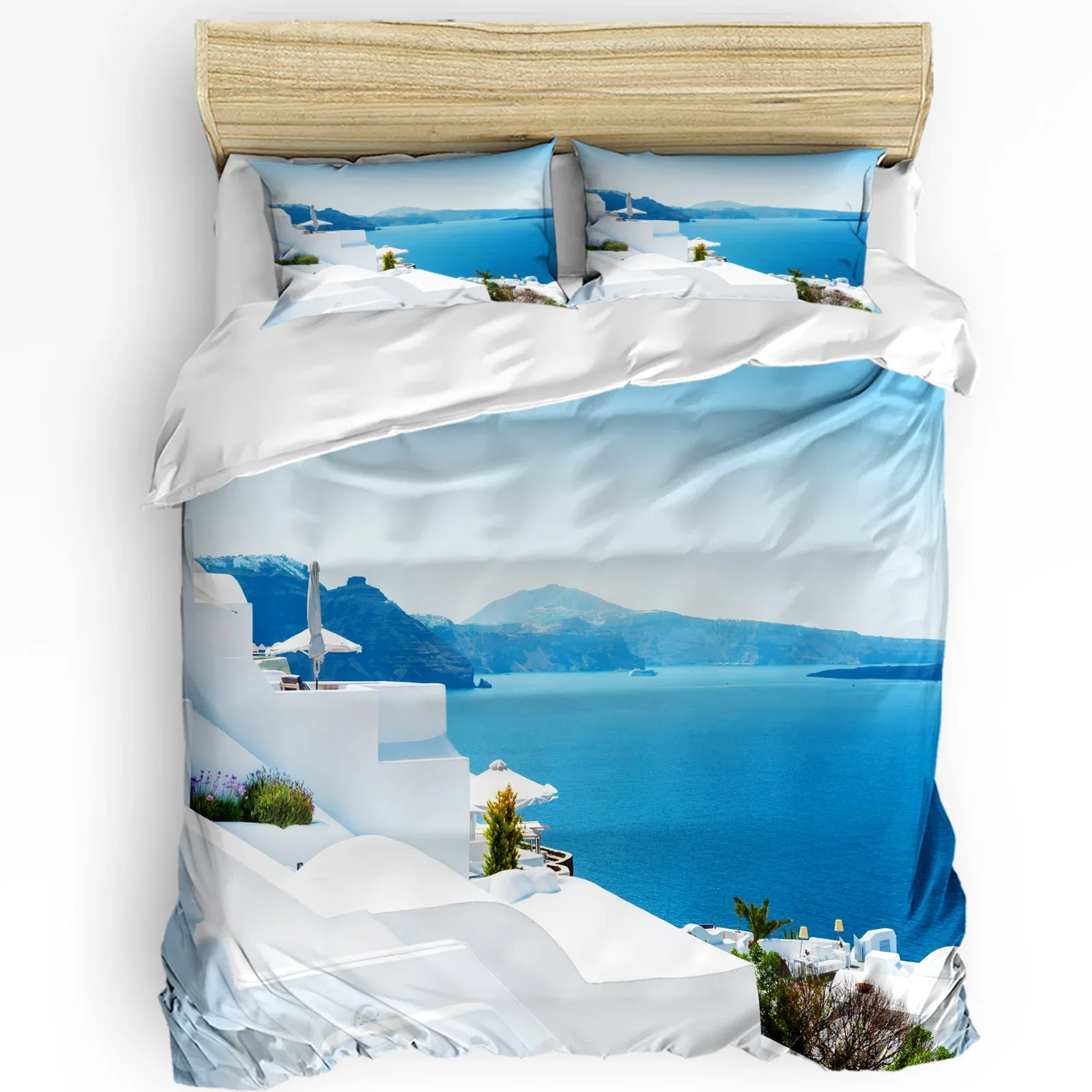 Island White Building Blue Sea Santorini Greece Bedding Set 3pcs Duvet Cover Pillowcase Quilt Cover Double Bed Set Home Textile