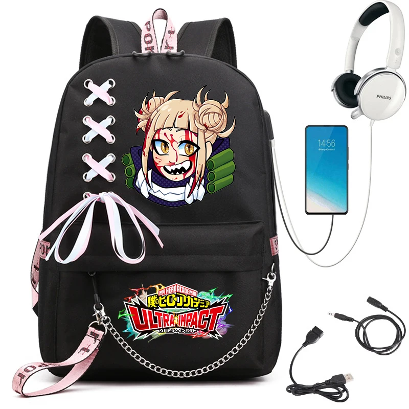 

Студенческий рюкзак Anime My Hero Academia Himiko Toga, школьная сумка для девочек, рюкзак My Hero Academia, рюкзак с USB-портом, дорожный рюкзак Mochila