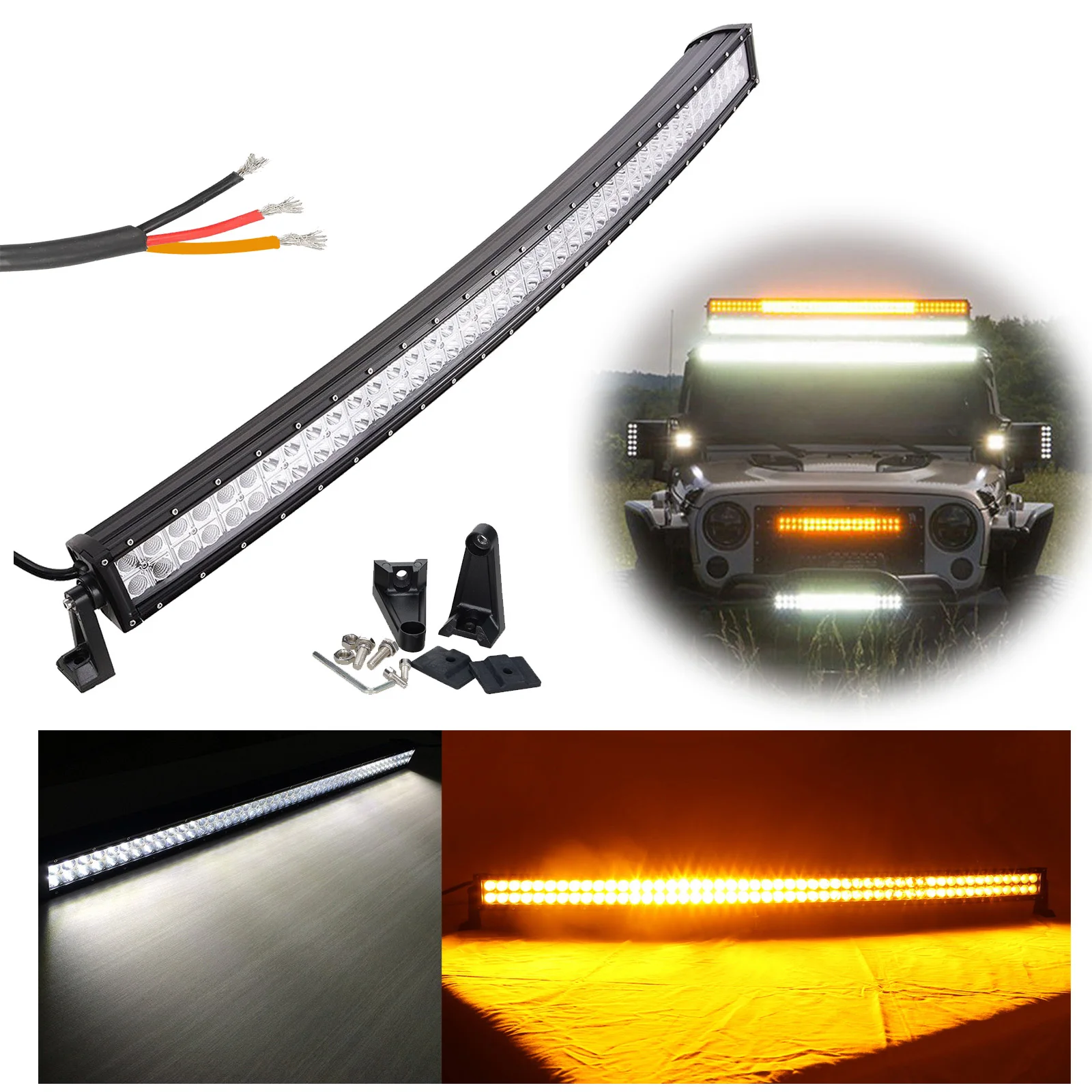 

42 Inch 480W Waterproof LED Light Bar Amber White Dual Colors Off Road Spot Flood Driving Work Light For Car Truck Boat ATV SUV