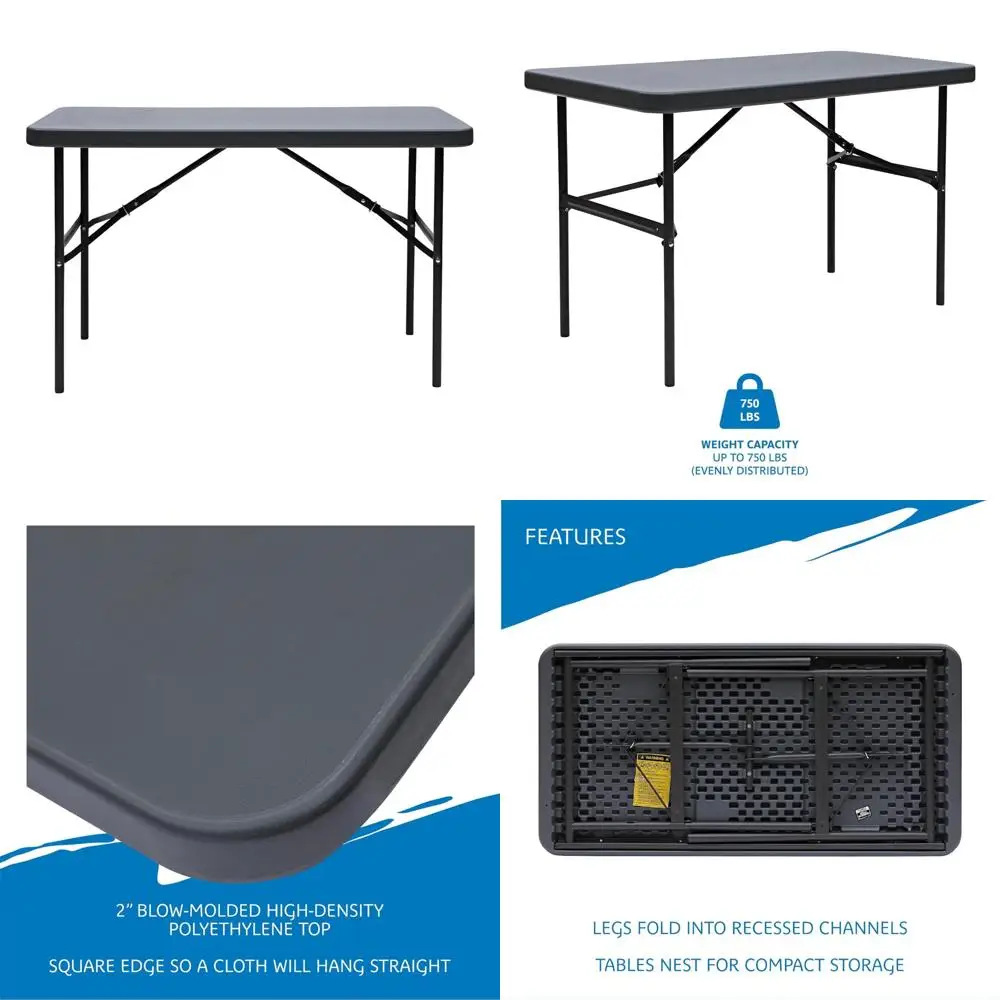 

Commercial Folding Table 24x48 Inches Charcoal Heavy-Duty Durable Indoor Outdoor Use