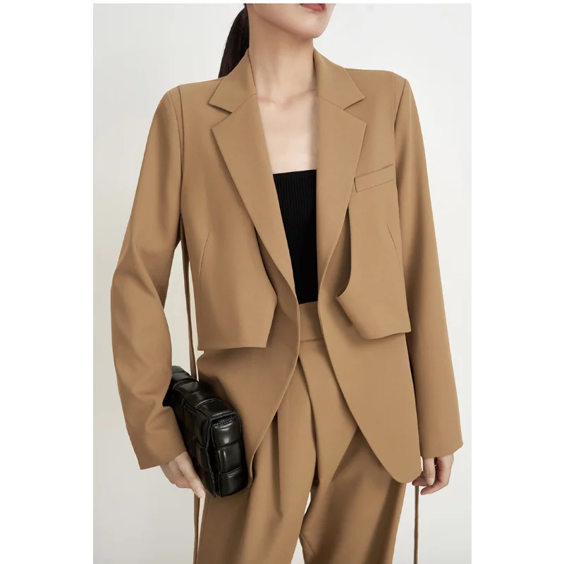 

Formal Clothes office Women Suit Spring Autumn Trousers Suits Exquisite Pants Two-piece Set Strap Blazer Loose Tailoring Camel