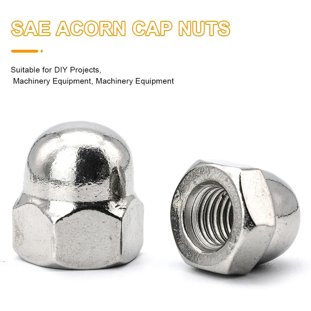 JUIDINTO 5pcs/bag SAE Hex Cap Nuts Acorn Dome Cap Head Hex Nuts 304 Stainless Steel Blind Domed Nuts 1/4 5/16 3/8 8# 10#