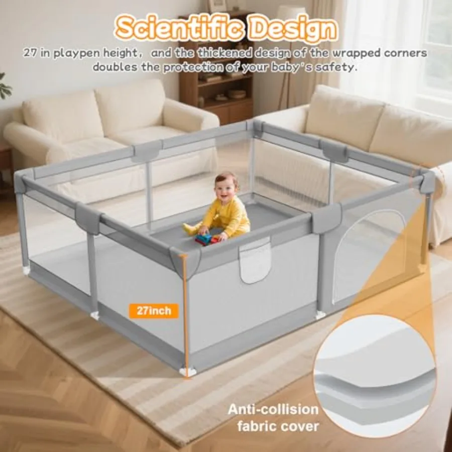 Baby Playpen 74"x50" - Large Playpen for Babies and Toddlers with 2 Handle - Baby Fence Play Area Safety Center for Indoor and