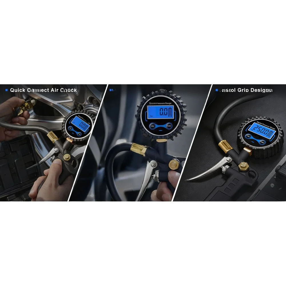 Digital LCD Display Tire Pressure Gauge With Backlight 250PSI High Precision Tire Air Pressure Inflator Automotive Accessories