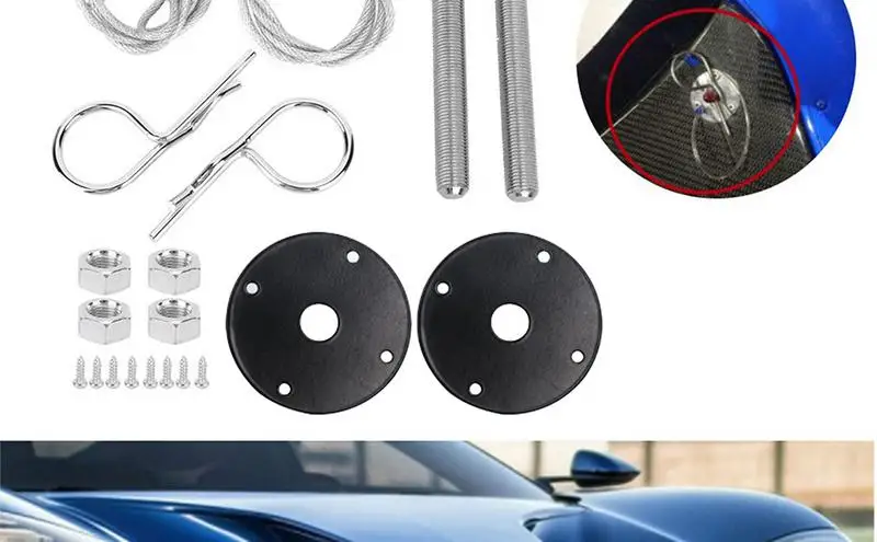 Hood Pin Kit Creative Stainless Steel Engine Hood Pin Plate Engine Hood Cover Lock Key Engine Bonnet Latch Set car accessories