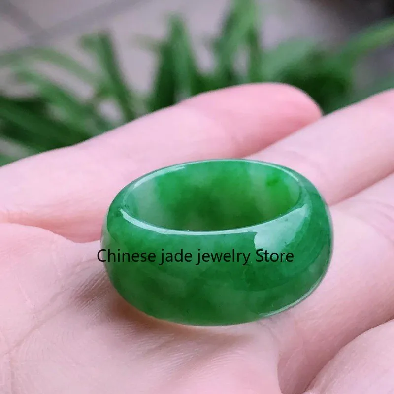 A Grade Ice Spicy Imperial Green Jadeite Ring 20mm Unisex Lucky Jewelry Gift