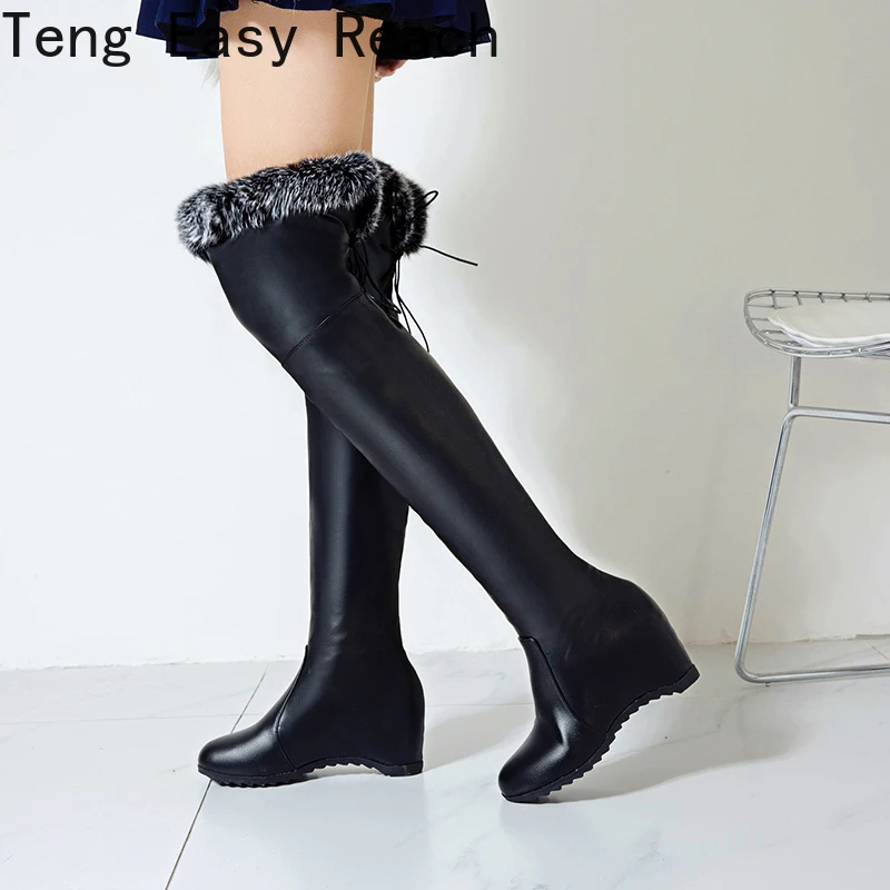 Spring Thigh High Boots Platform Winter 2024 Women Over The Knee Boots Suede Long Boots High Heels Fur Plush Wedge Shoes Woman