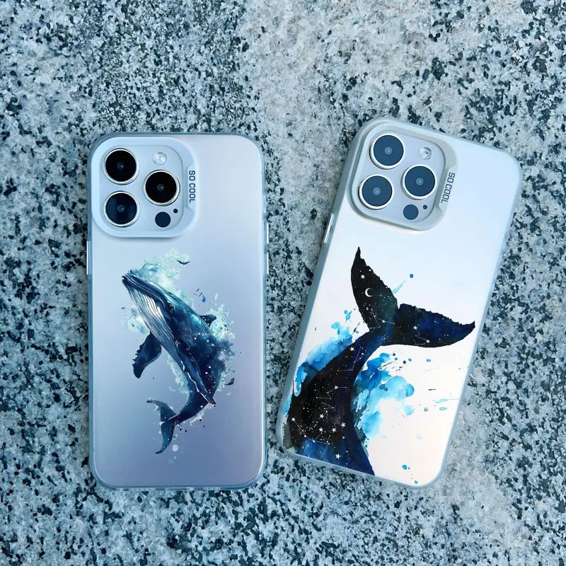 Starry Orca Whale Shark Fish Tail Phone Case For iPhone 13 12 Mini 11 Pro Max 15 14 Plus Pro Max Shockproof Laser Back Covers